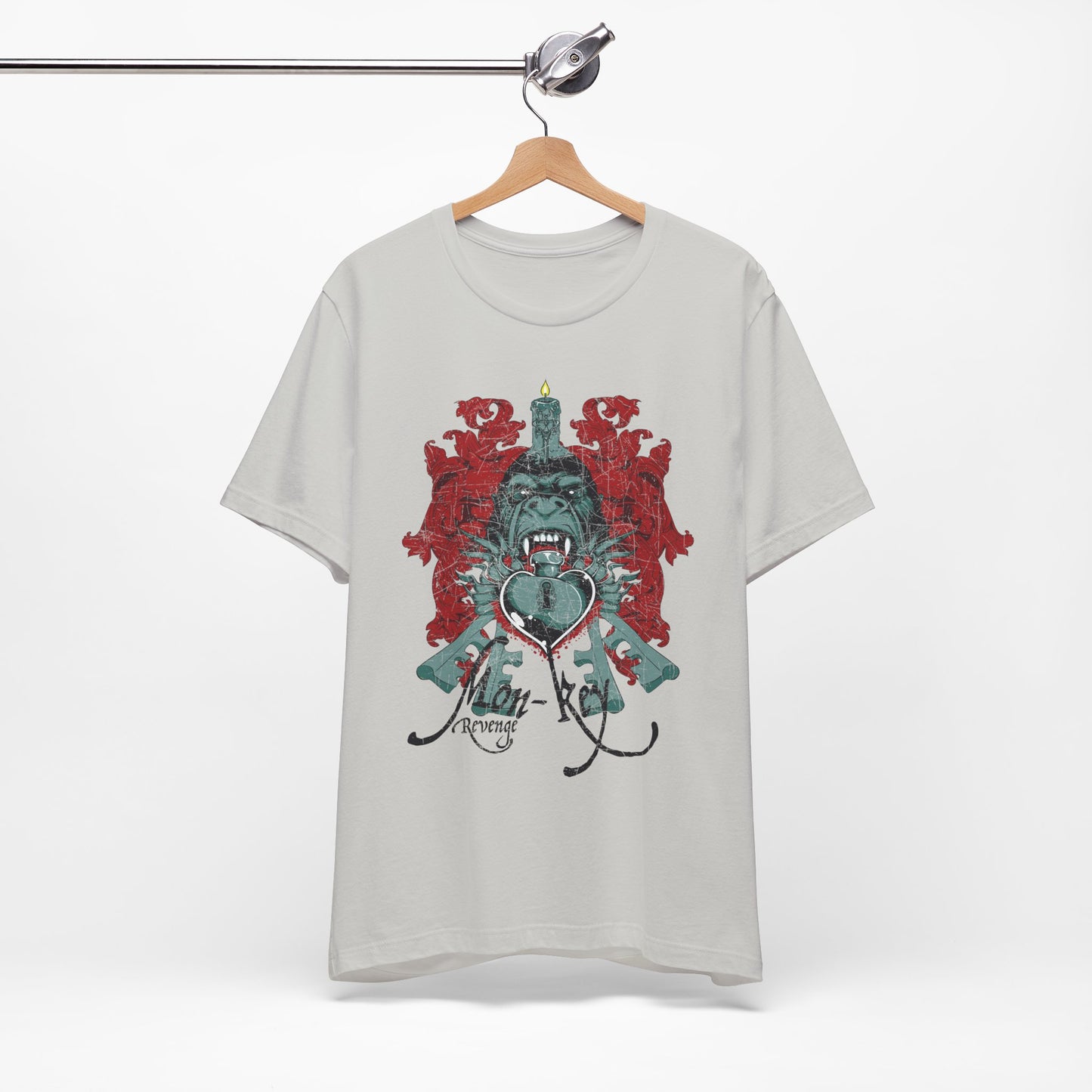 Gorilla Crest with Sword and Heart T-Shirt Heraldic Gothic Design Rock Band T-Shirt