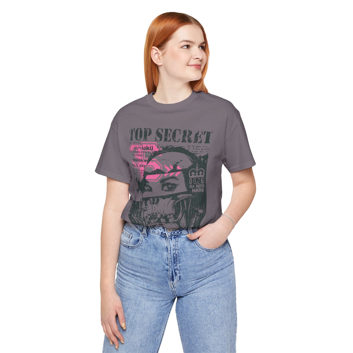 Top Secret Skull Face Tee Grunge Graphic T-Shirt Retro Collage A-6