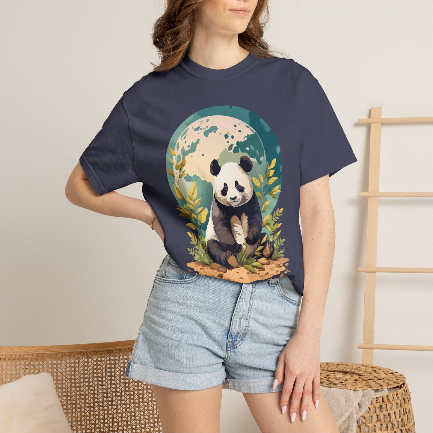 Panda Portrait T-Shirt Unisex Cotton Floral Chinese Graphic Circle Animal Art Tee pp6