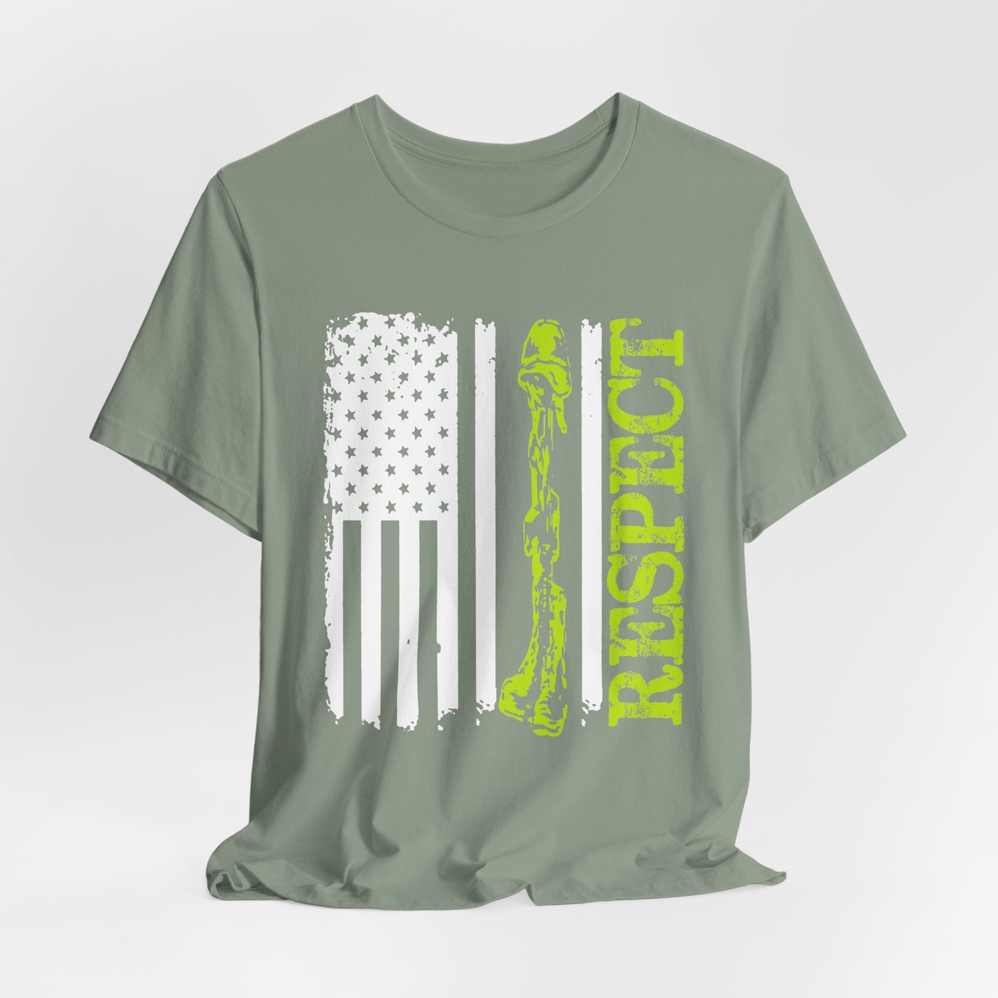 Respect Flag Rifle T-Shirt American Flag, Rifle Silhouette Military Tribute Unisex Cotton v57