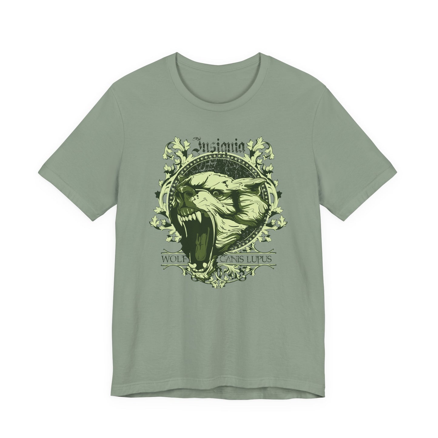 Howling Wolf Skull Tee Gothic Vintage Crest, Green Graphic Shirt Art-54