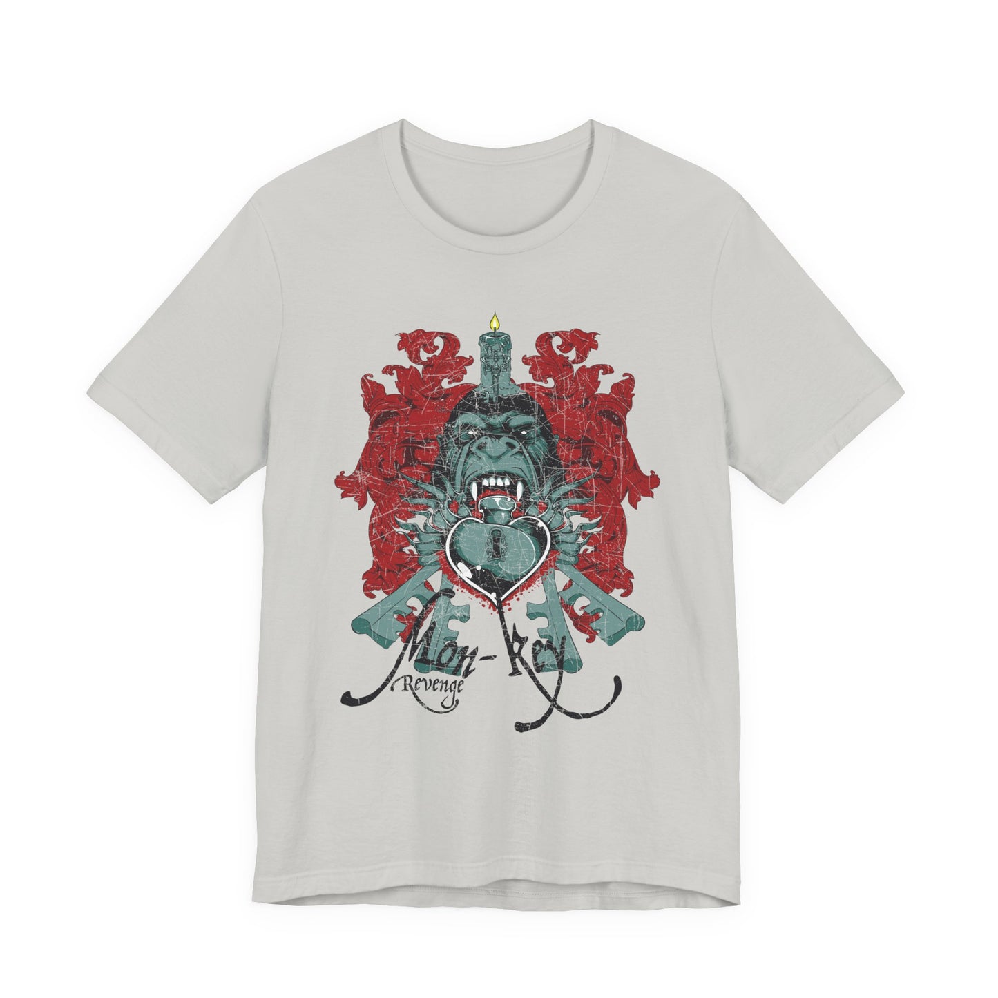 Gorilla Crest with Sword and Heart T-Shirt Heraldic Gothic Design Rock Band T-Shirt