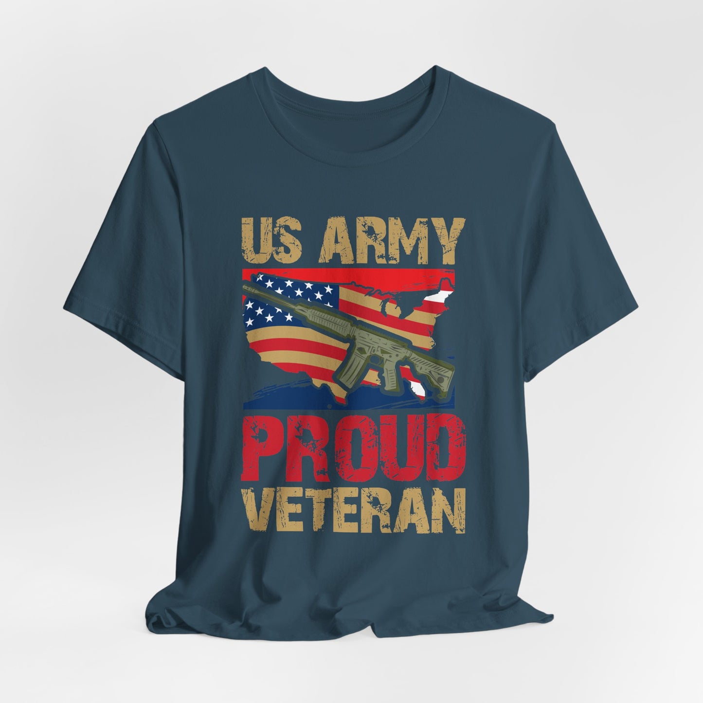 US Army Proud Veteran T-Shirt American Flag Rifle Military Unisex Cotton Tee v17