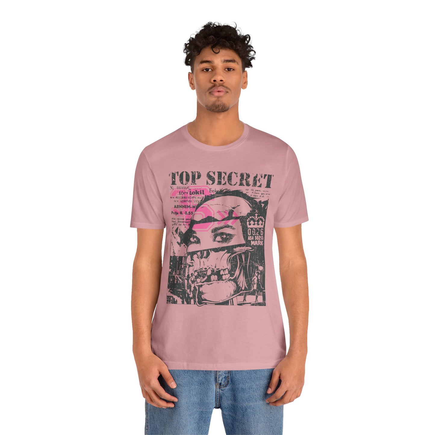 Top Secret Skull Face Tee Grunge Graphic T-Shirt Retro Collage A-6