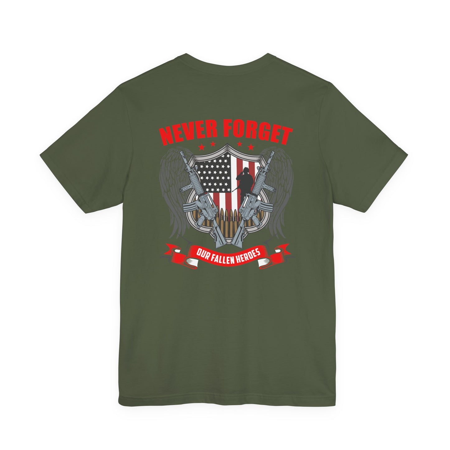 Never Forget Our Fallen Heroes T-Shirt American Flag Shield Eagles Unisex Cotton v39