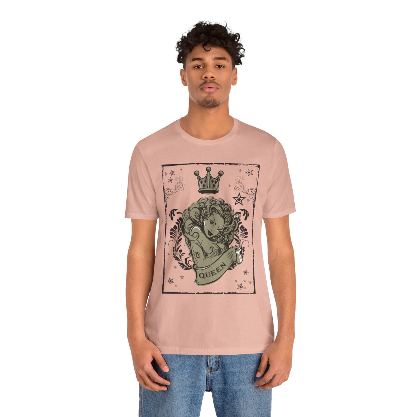 Crown Face Portrait Graphic Tee Vintage Floral Illustration Rock Band T-Shirt