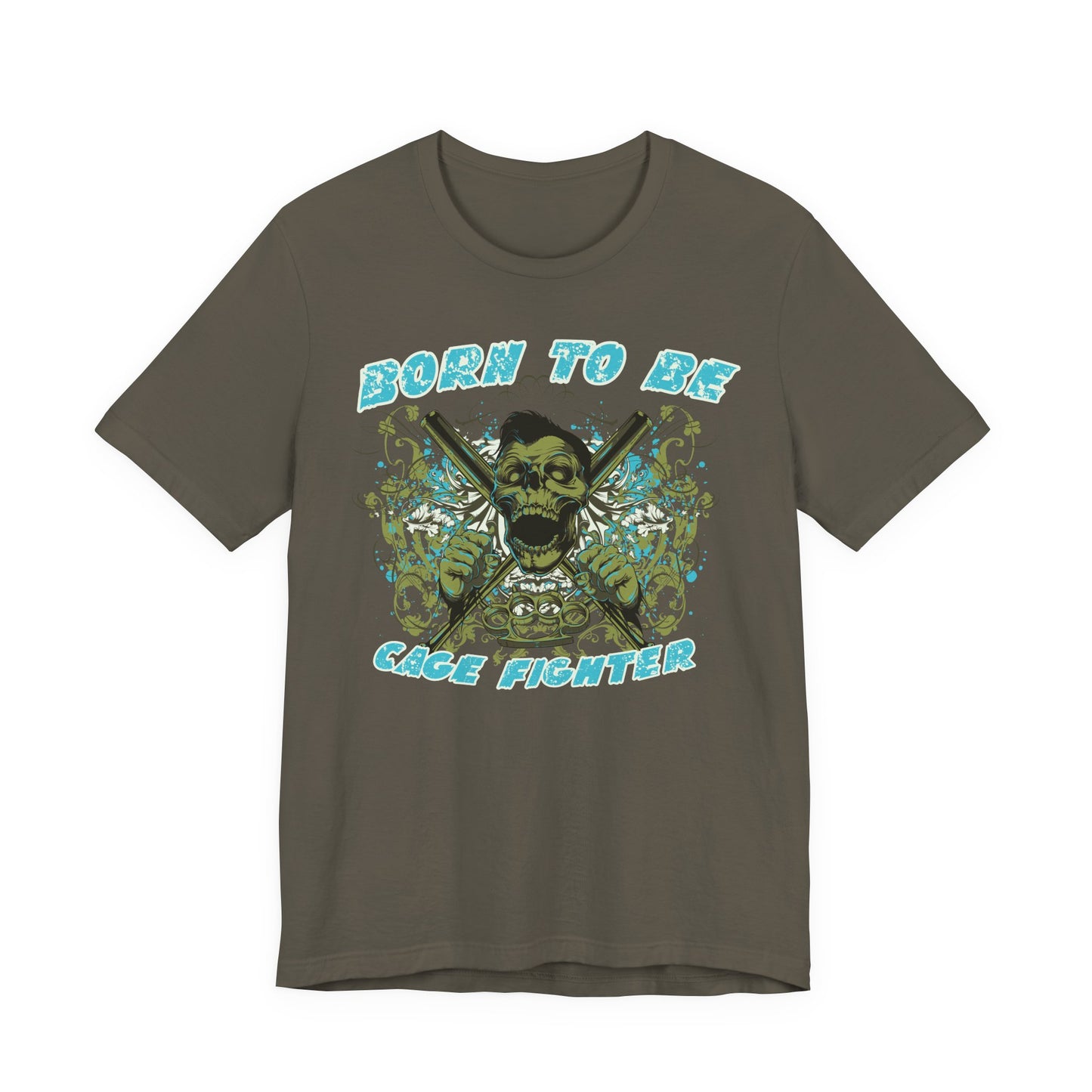 Born To Be Cage Fighter Tee Skull Crossed Knives Graphic T-Shirt