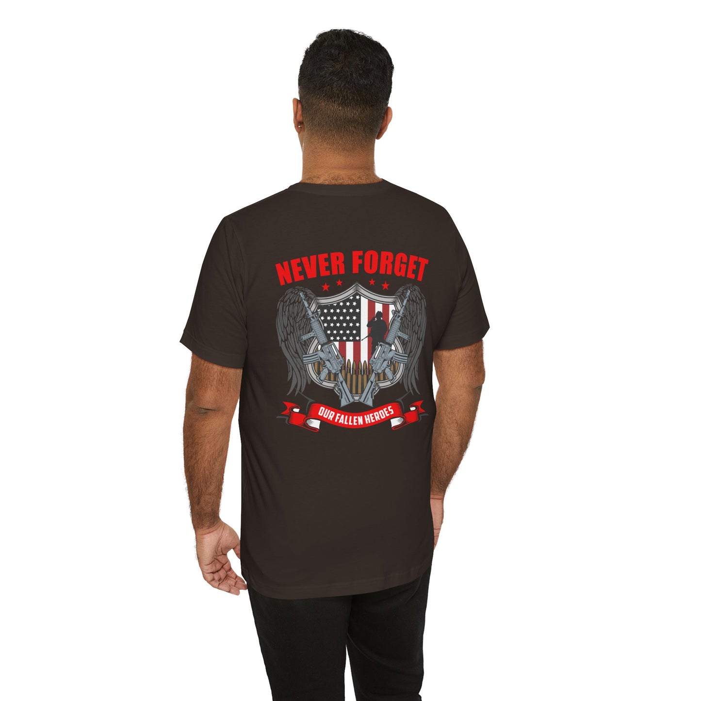 Never Forget Our Fallen Heroes T-Shirt American Flag Shield Eagles Unisex Cotton v39