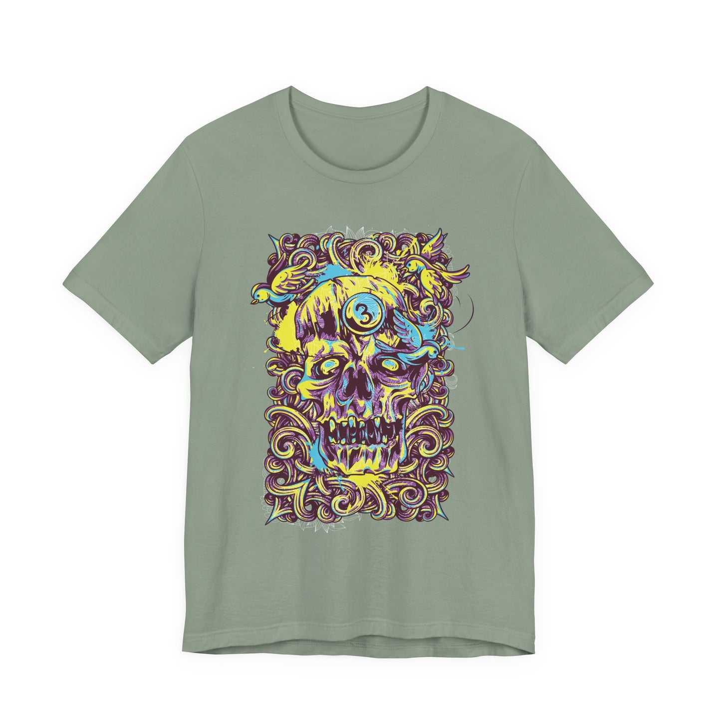 Colorful Skull Illustration Graphic Unisex Cotton T-Shirt r41