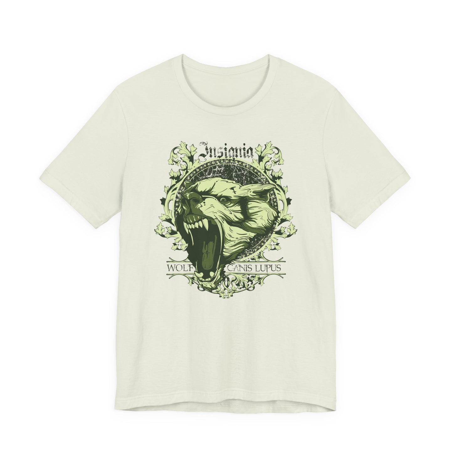 Howling Wolf Skull Tee Gothic Vintage Crest, Green Graphic Shirt Art-54