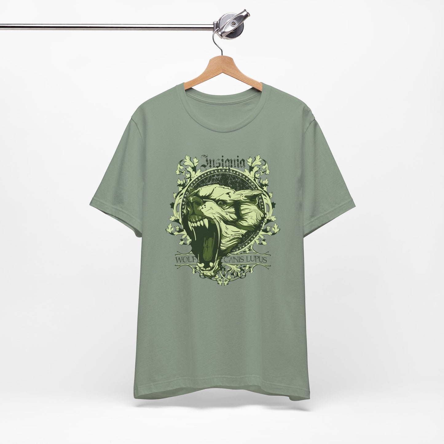 Howling Wolf Skull Tee Gothic Vintage Crest, Green Graphic Shirt Art-54
