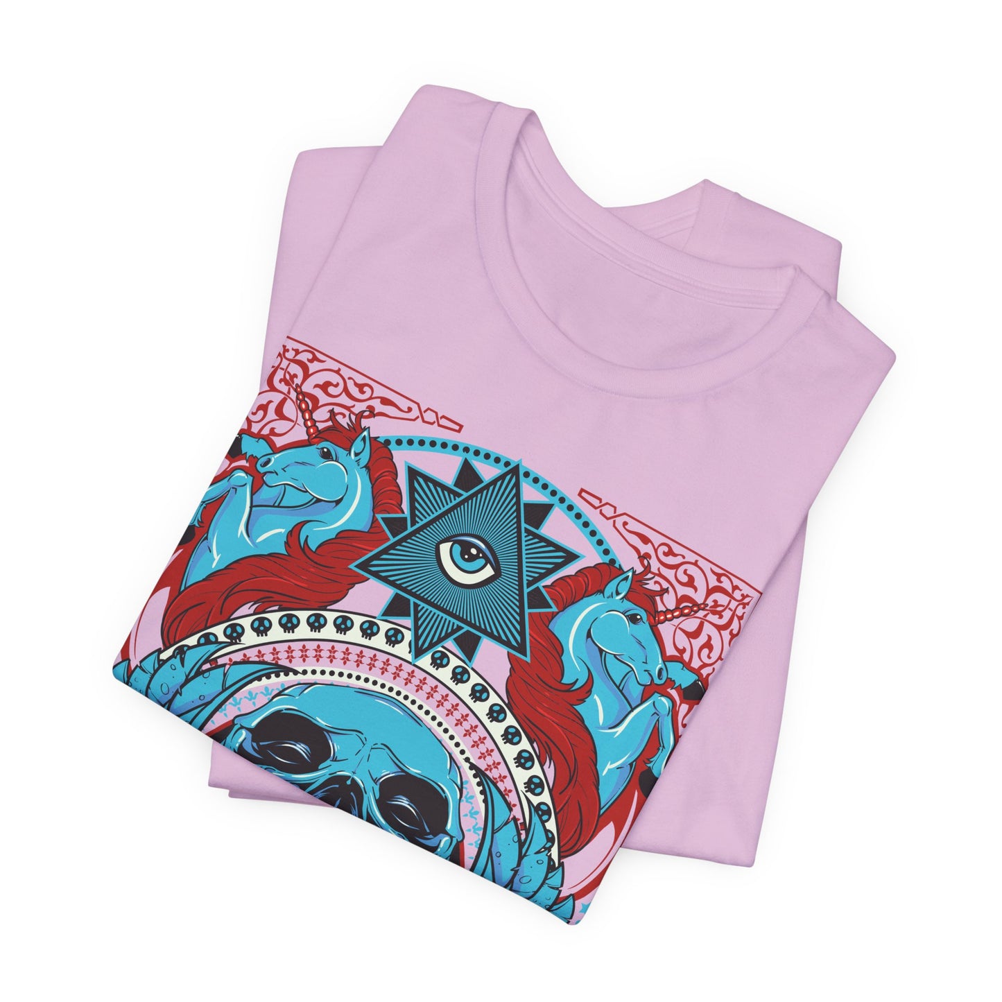 All-Seeing Skull Illustration Tee Winged Skull Third Eye Roses T-Shirt