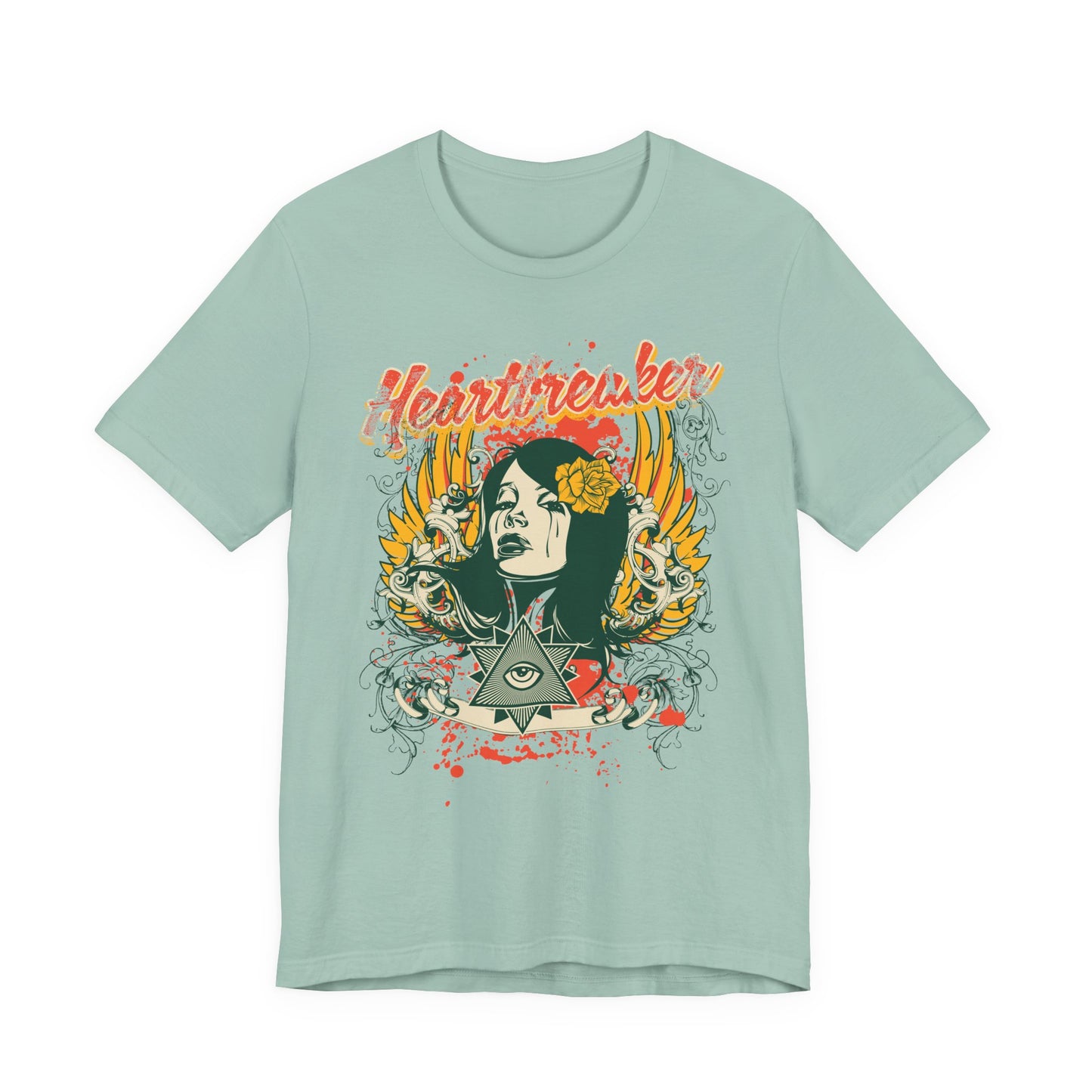 Heartbreaker Illustration Tee Retro Femme Portrait Floral Skull Graphic T-Shirt