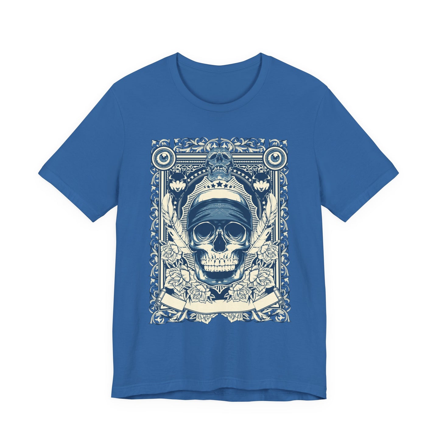 Skull Crown Graphic Tee Vintage Ornate Skull Illustration Rock Band T-Shirt