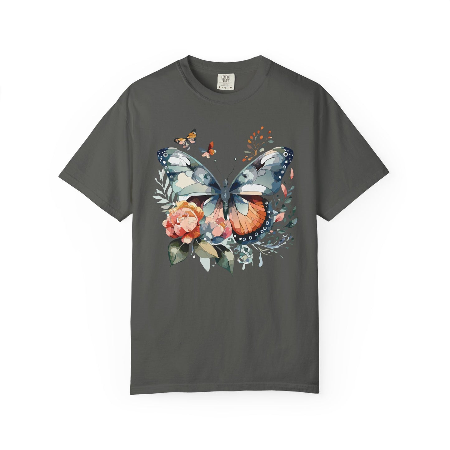 Butterfly Floral Print T-Shirt Botanical Design Unisex Heavy Cotton Tee b1