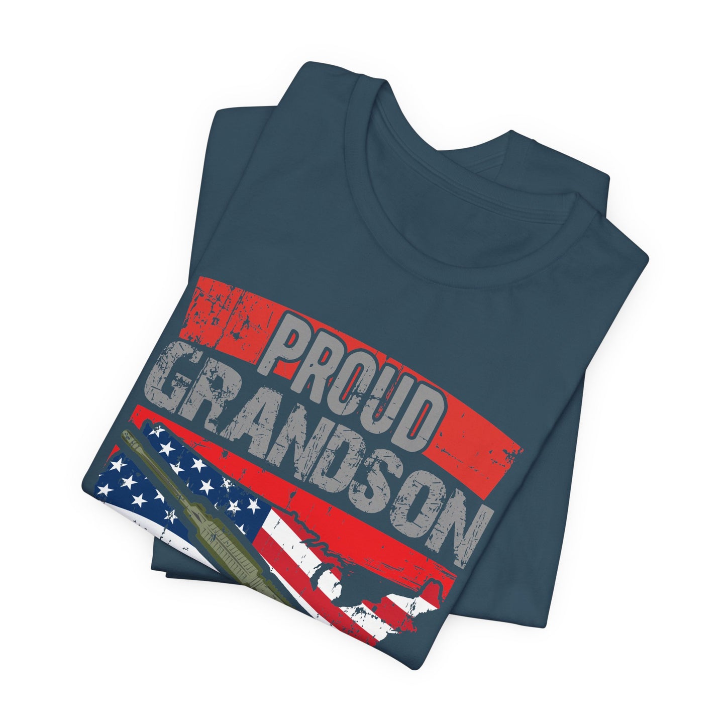 Proud Grandson of a WWII Veteran T-Shirt American Flag Rifle Graphic Unisex Cotton v16