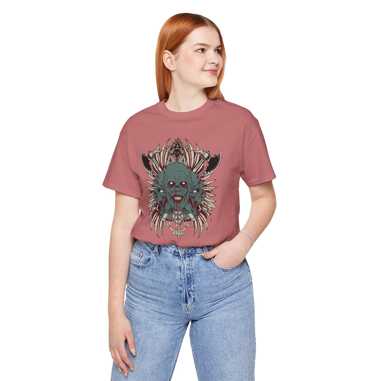 Zombie Skull Mandala T-Shirt Horror Graphic Tee, Gothic Skull Art-54-2