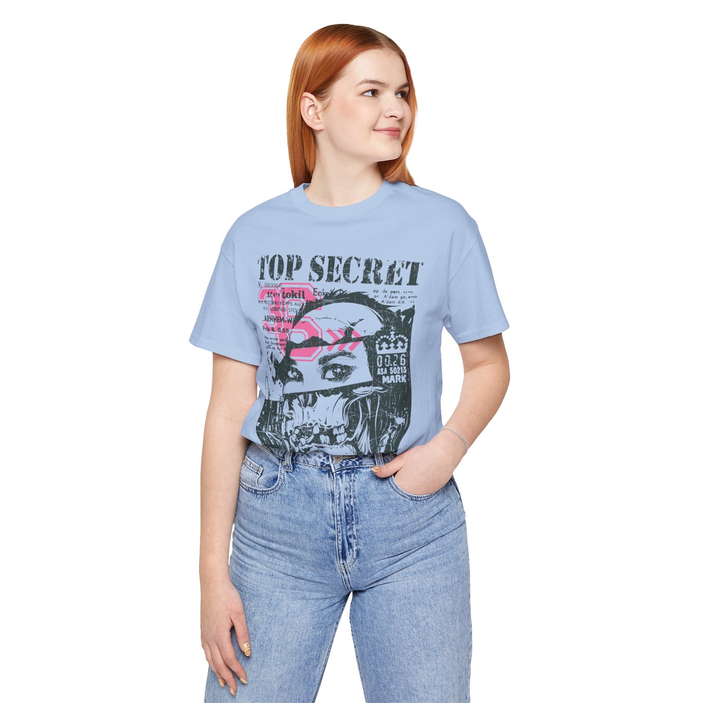 Top Secret Skull Face Tee Grunge Graphic T-Shirt Retro Collage A-6