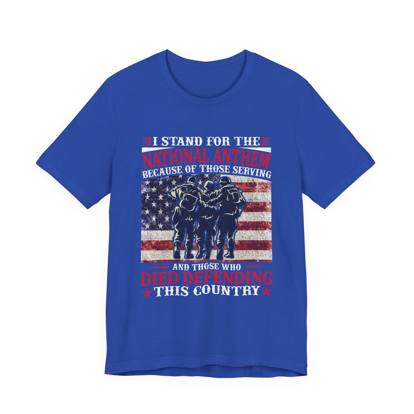 I Stand For The National Anthem military tribute T-Shirt American flag soldiers Unisex Cotton v36