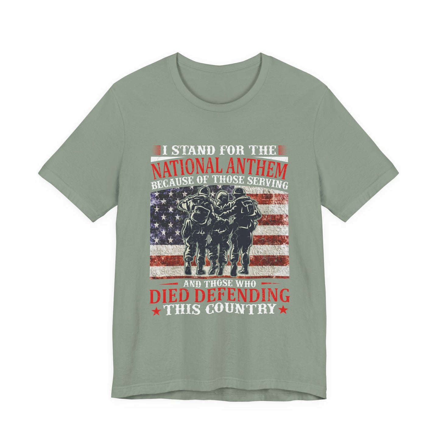 I Stand For The National Anthem military tribute T-Shirt American flag soldiers Unisex Cotton v36