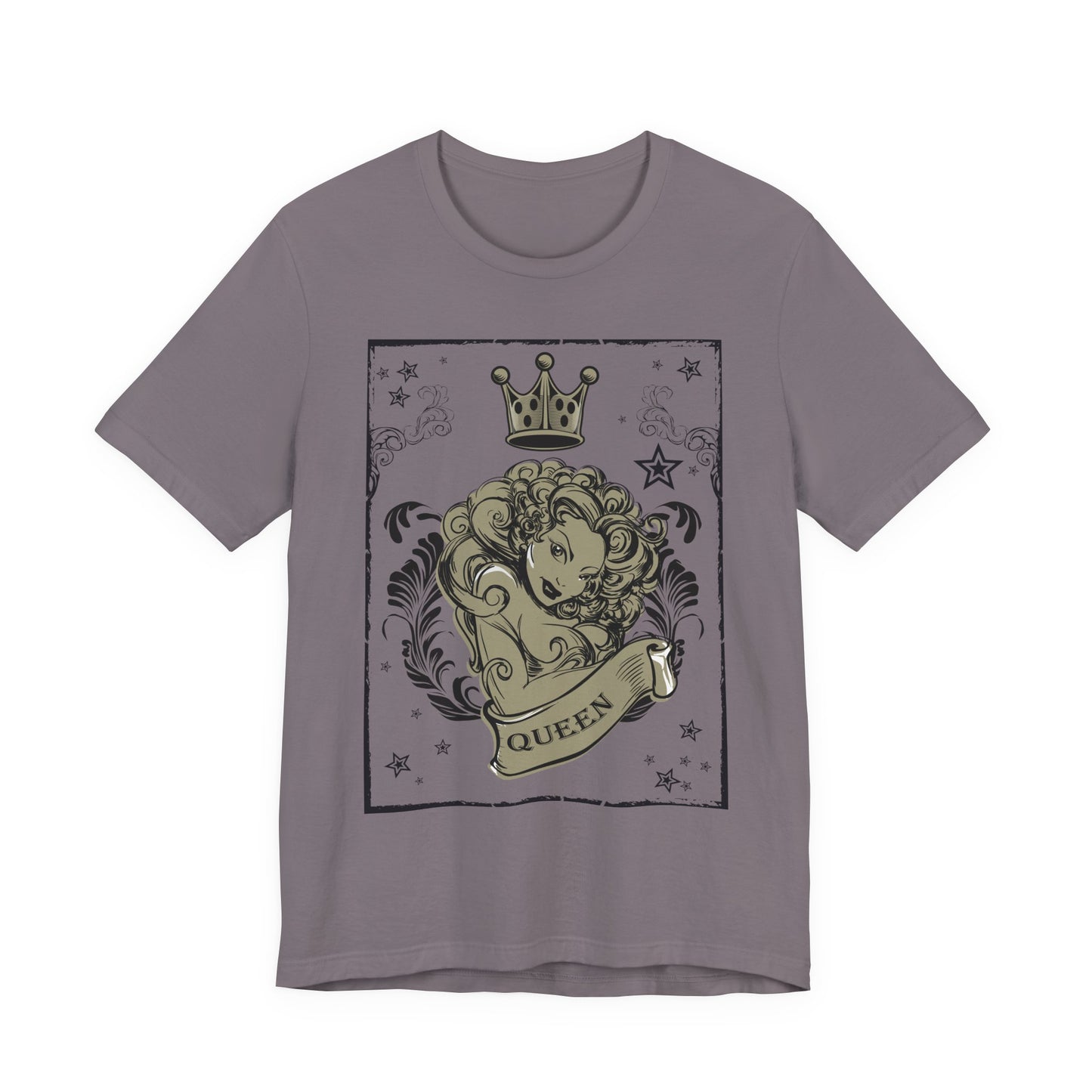 Crown Face Portrait Graphic Tee Vintage Floral Illustration Rock Band T-Shirt