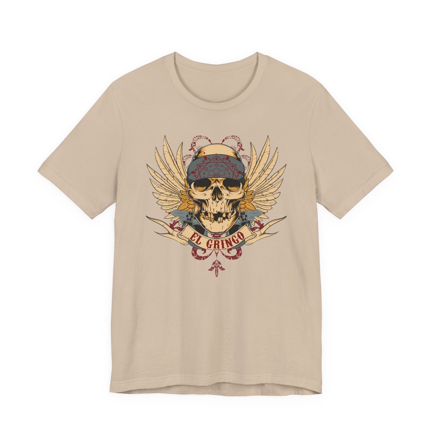 El Gringo Skull with Wings T-Shirt Vintage Tattoo Style Art-53