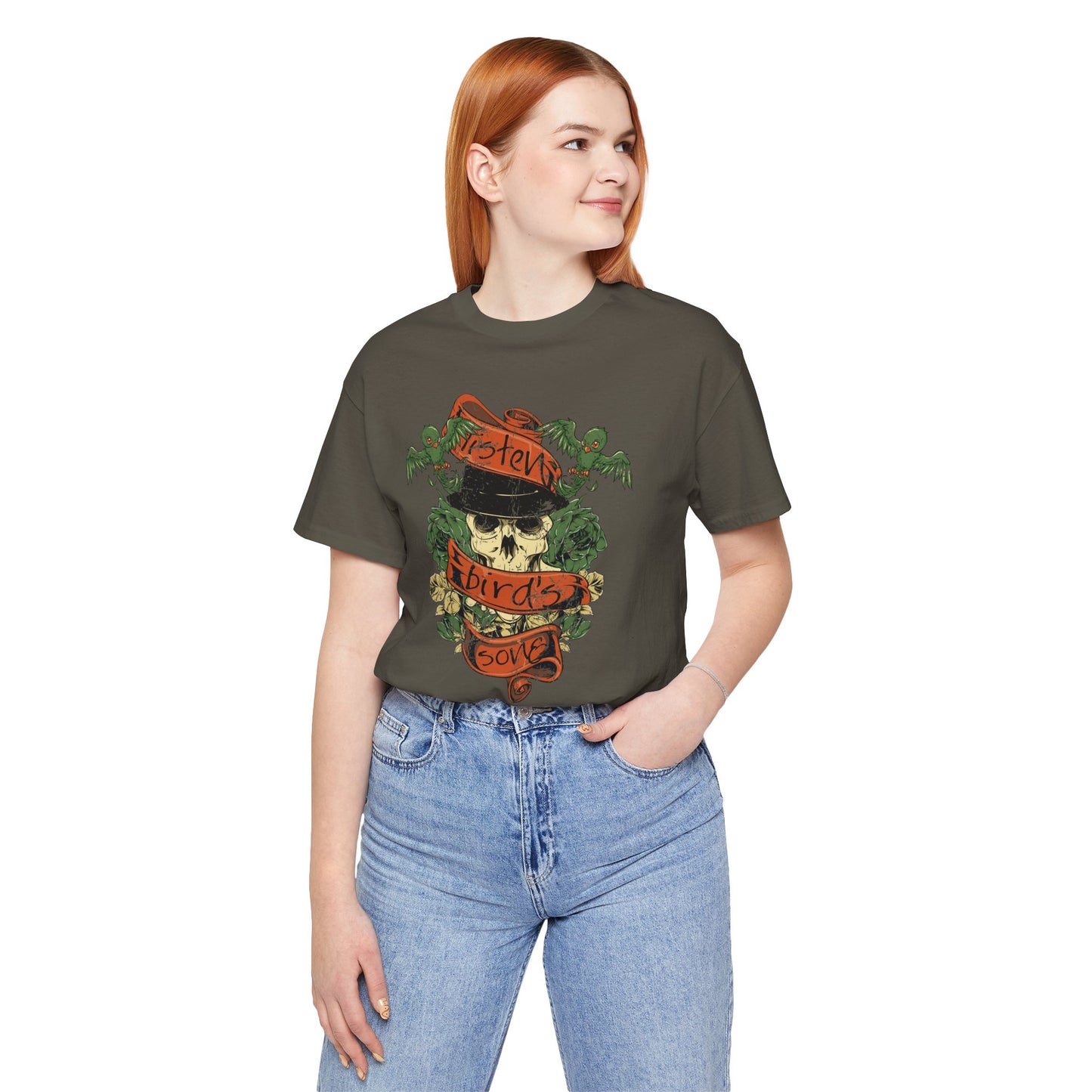 Skull Floral Tattoo Style Graphic Design Unisex Cotton T-Shirt Art-38
