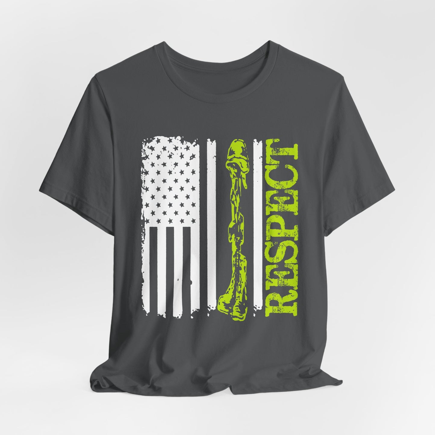 Respect Flag Rifle T-Shirt American Flag, Rifle Silhouette Military Tribute Unisex Cotton v57
