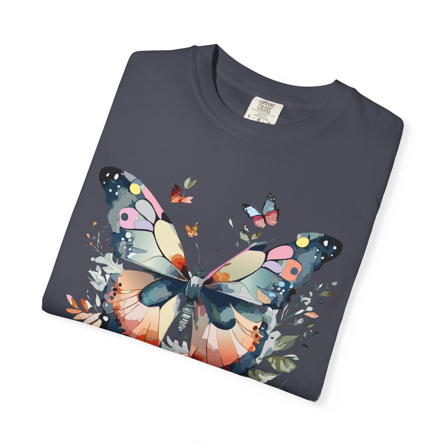 Butterfly Floral Print T-Shirt Botanical Design Unisex Heavy Cotton Tee b3