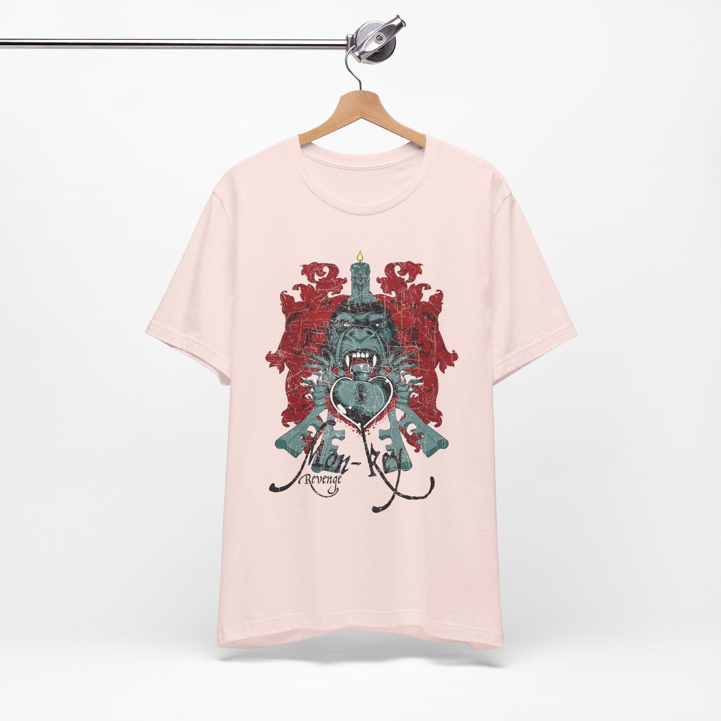Gorilla Crest with Sword and Heart T-Shirt Heraldic Gothic Design Rock Band T-Shirt