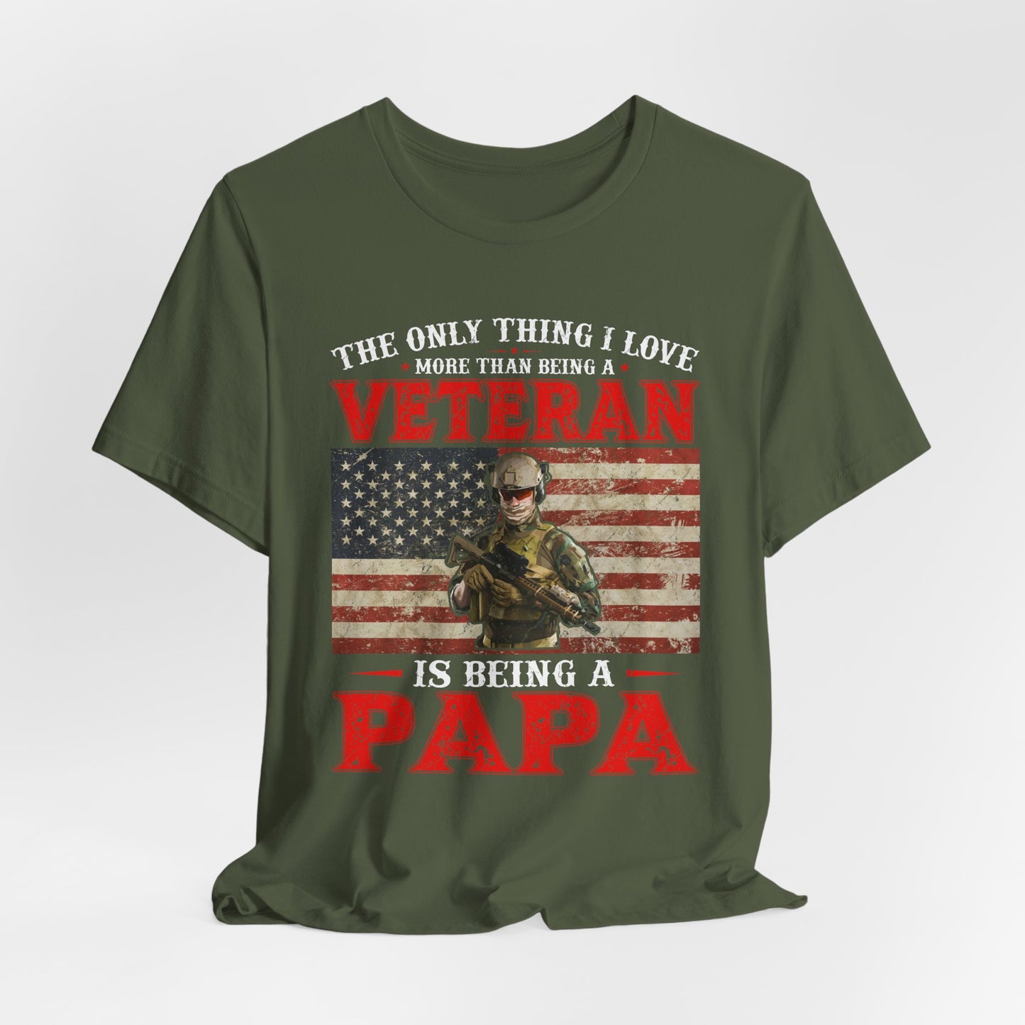 Veteran with American Flag Papa T-Shirt Military Grandpa Unisex Cotton Tee v30