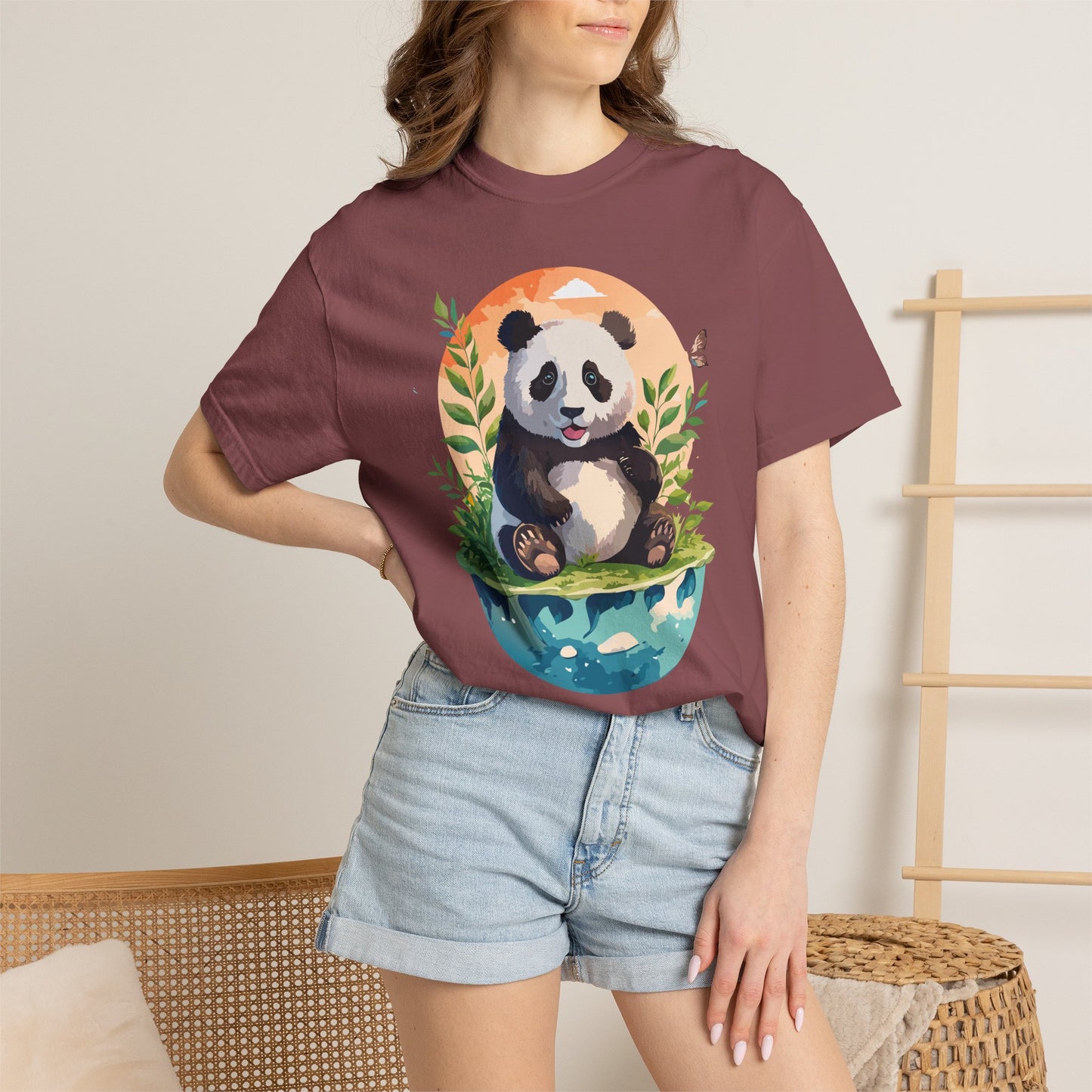 Panda Portrait T-Shirt Unisex Cotton Floral Chinese Graphic Circle Animal Art Tee pp4