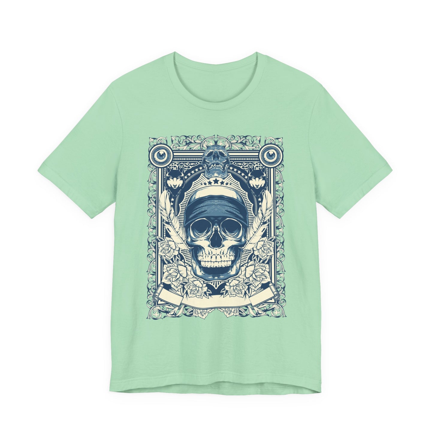 Skull Crown Graphic Tee Vintage Ornate Skull Illustration Rock Band T-Shirt