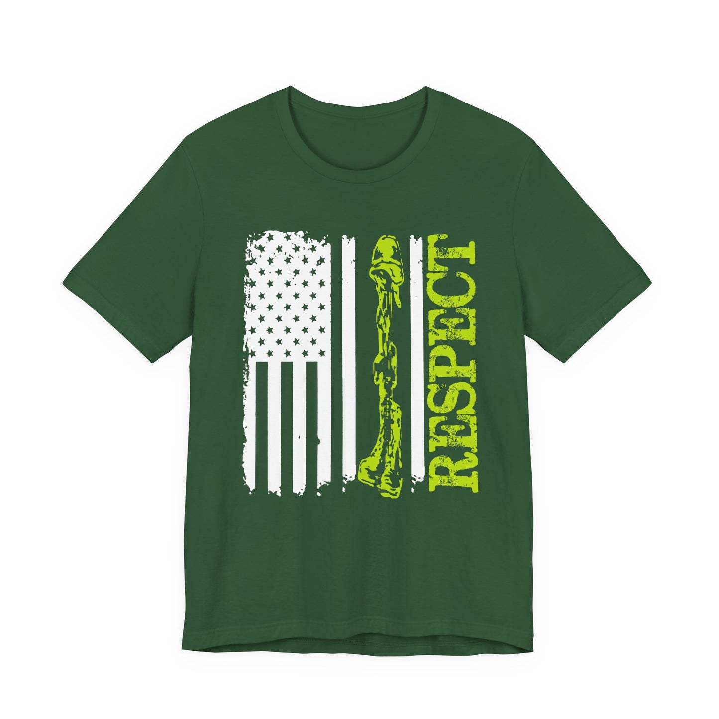 Respect Flag Rifle T-Shirt American Flag, Rifle Silhouette Military Tribute Unisex Cotton v57