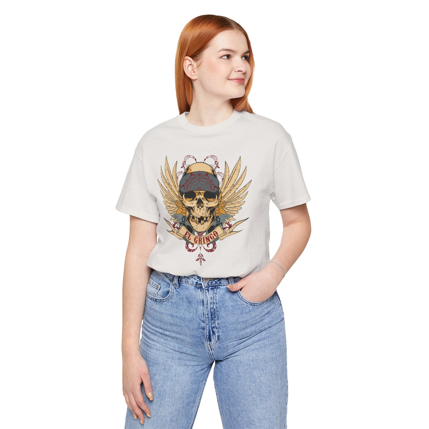 El Gringo Skull with Wings T-Shirt Vintage Tattoo Style Art-53