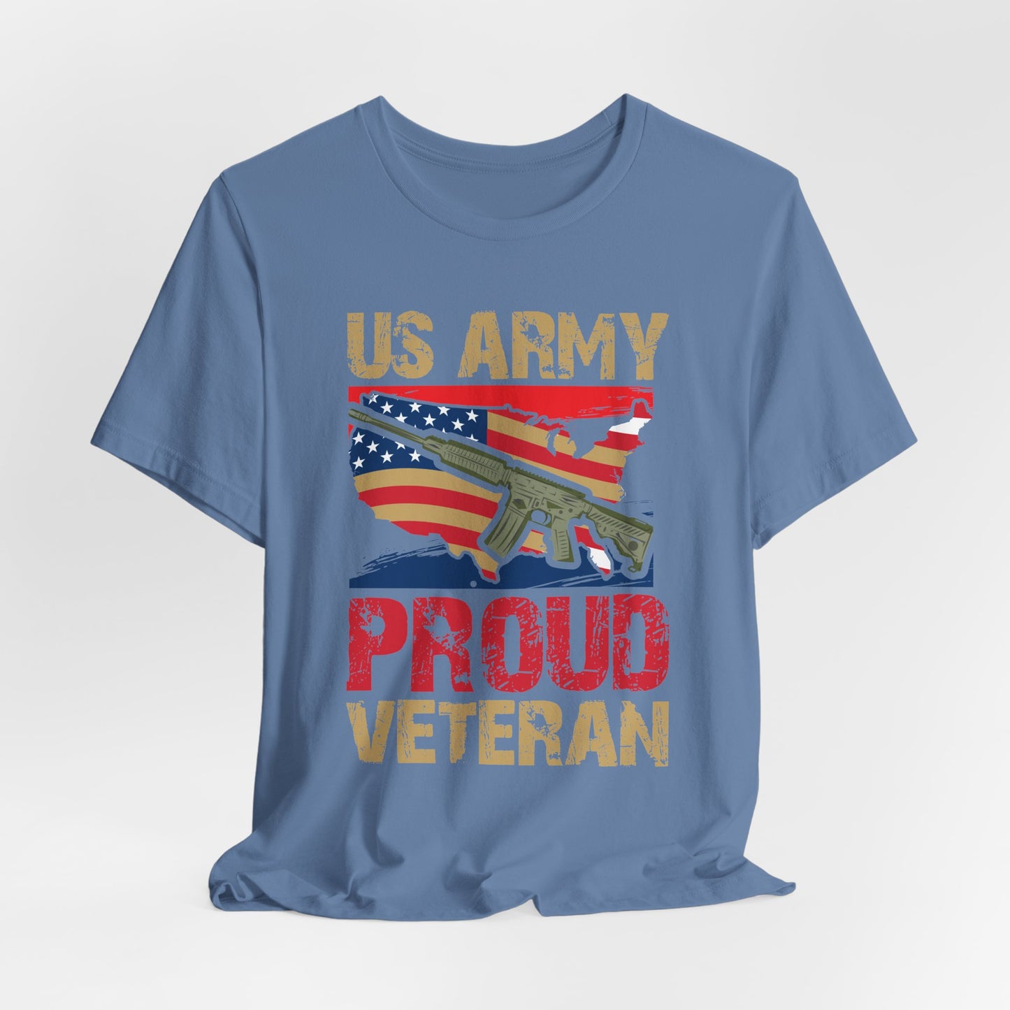 US Army Proud Veteran T-Shirt American Flag Rifle Military Unisex Cotton Tee v17