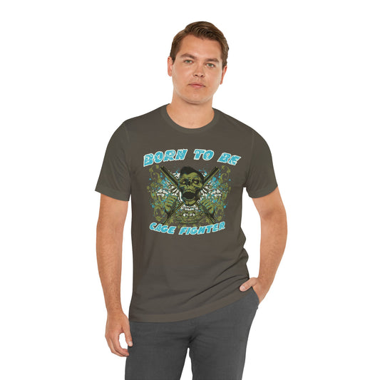 Born To Be Cage Fighter Tee Skull Crossed Knives Graphic T-Shirt