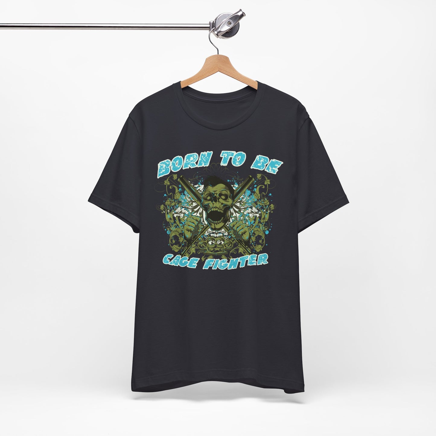 Born To Be Cage Fighter Tee Skull Crossed Knives Graphic T-Shirt