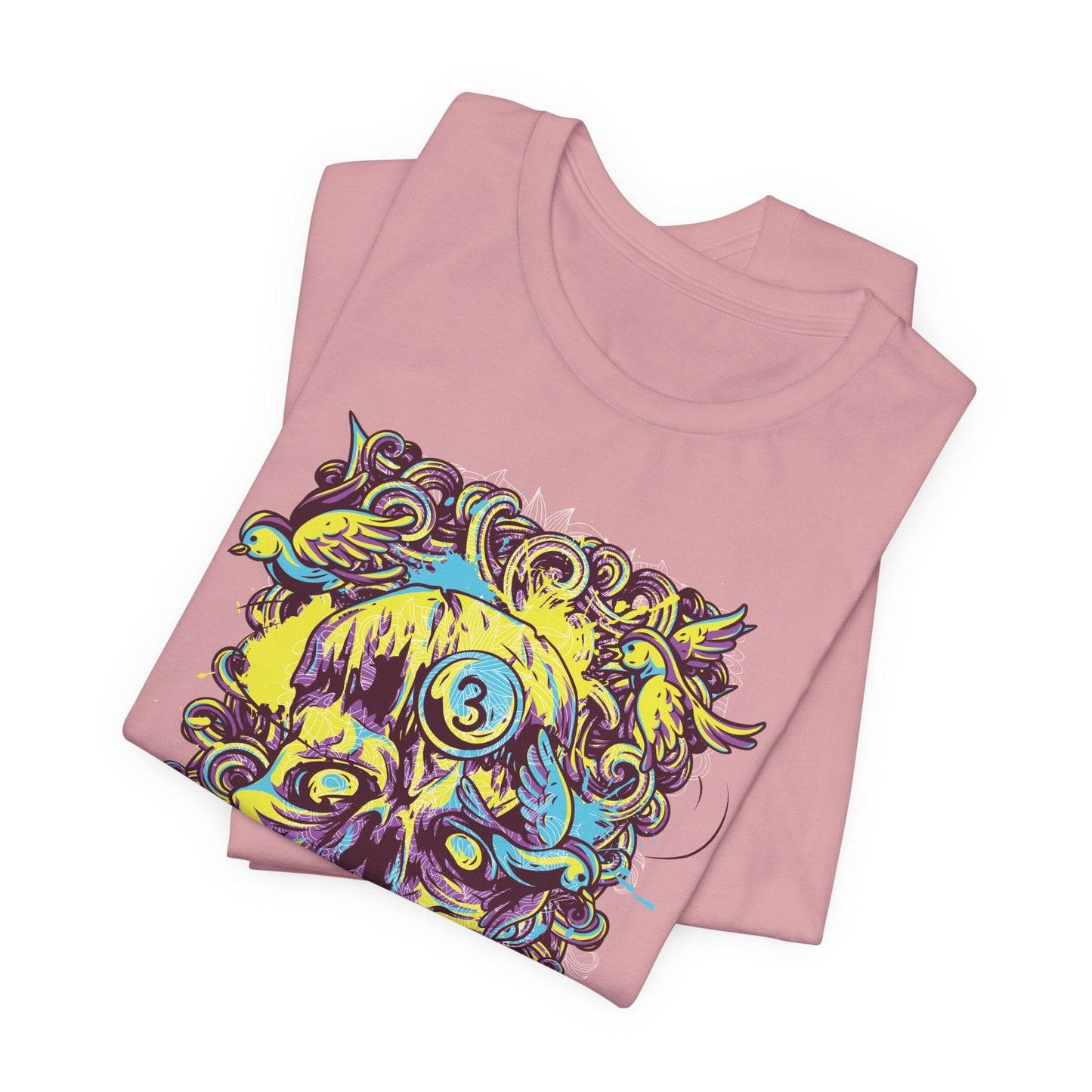 Colorful Skull Illustration Graphic Unisex Cotton T-Shirt r41