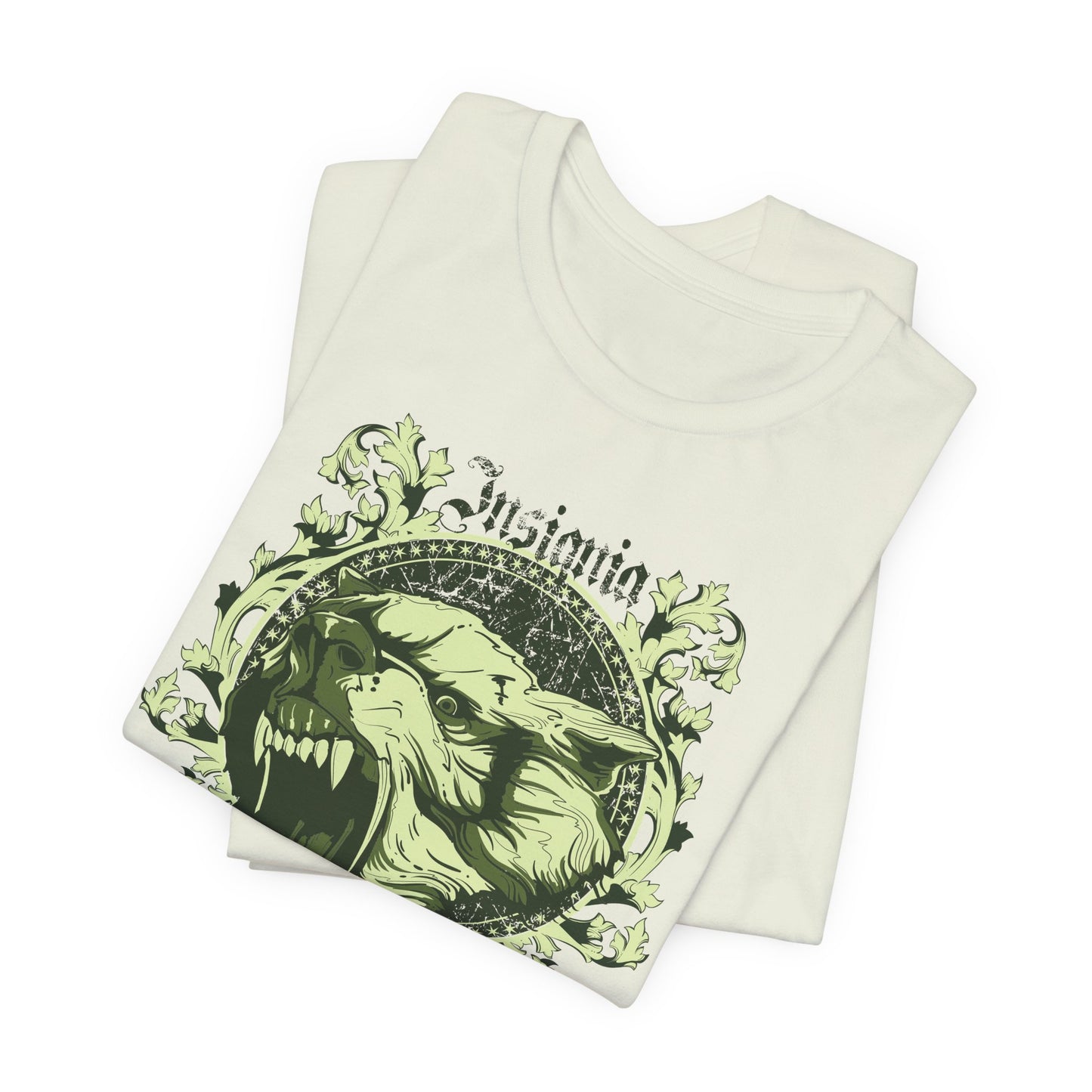 Howling Wolf Skull Tee Gothic Vintage Crest, Green Graphic Shirt Art-54