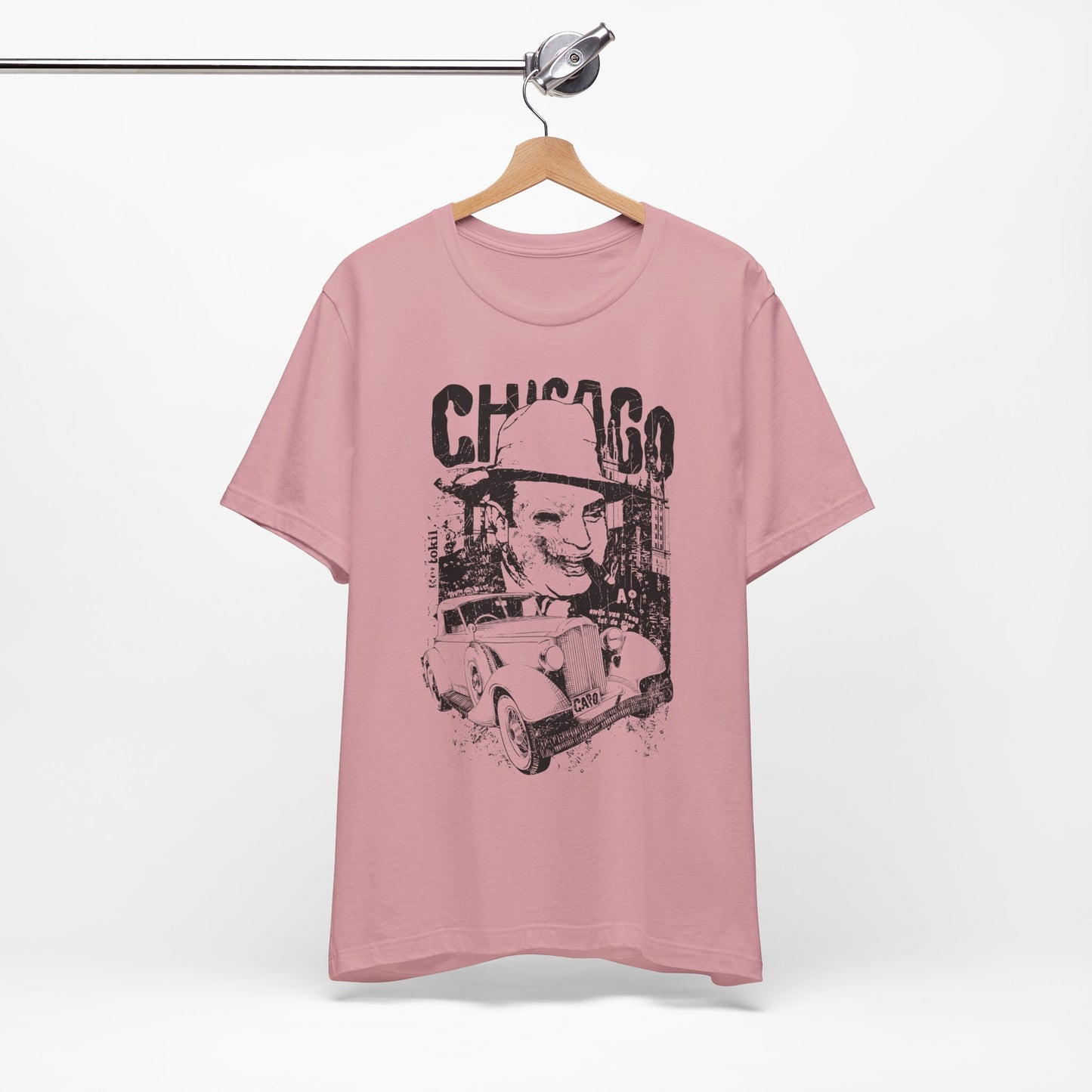 Chicago Retro Mobster Illustration Tee Vintage Car Cityscape Art Design T-Shirt A-8