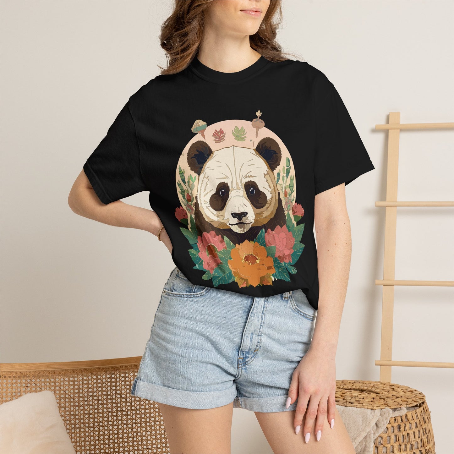 Panda Portrait T-Shirt Unisex Cotton Floral Chinese Graphic Circle Animal Art Tee p2