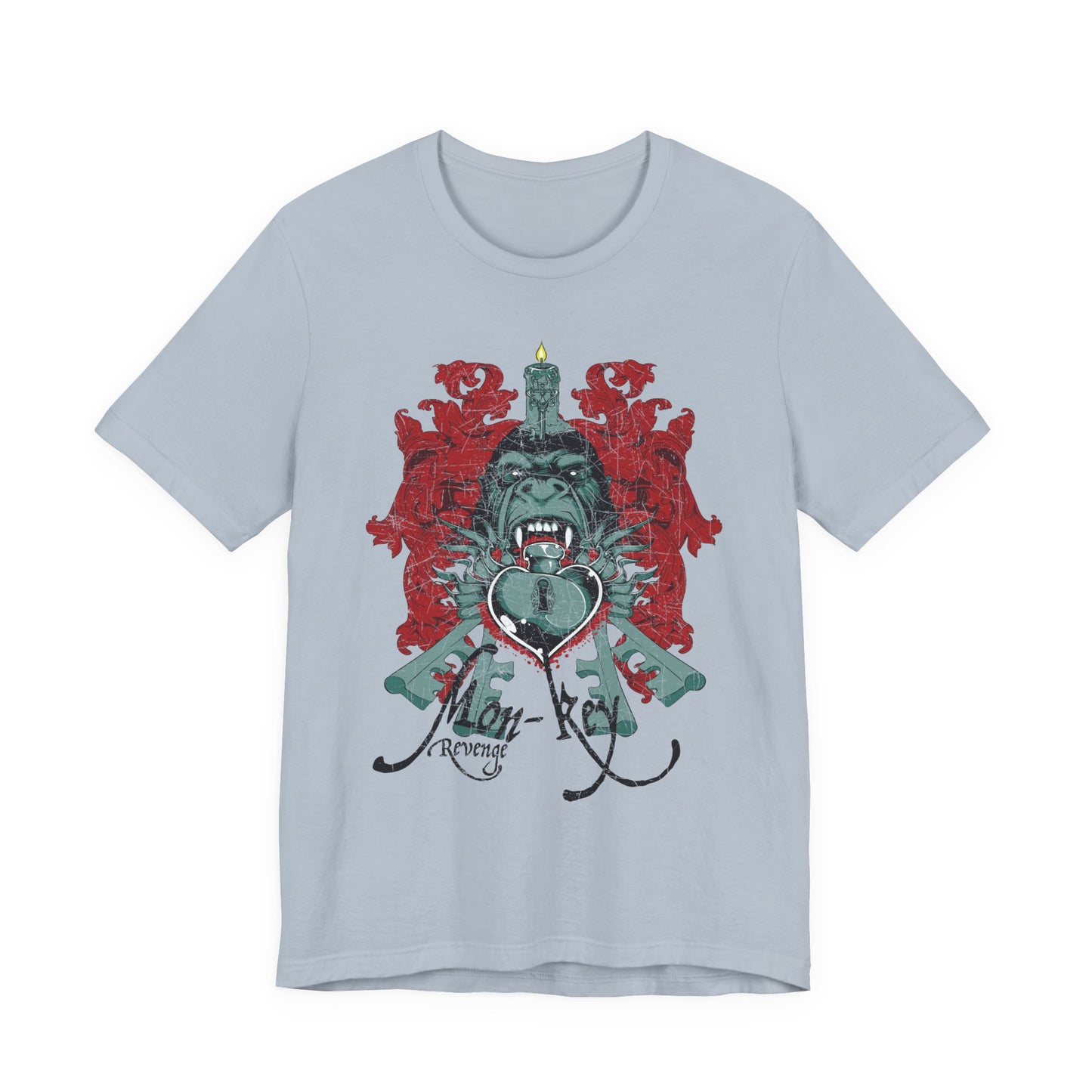 Gorilla Crest with Sword and Heart T-Shirt Heraldic Gothic Design Rock Band T-Shirt