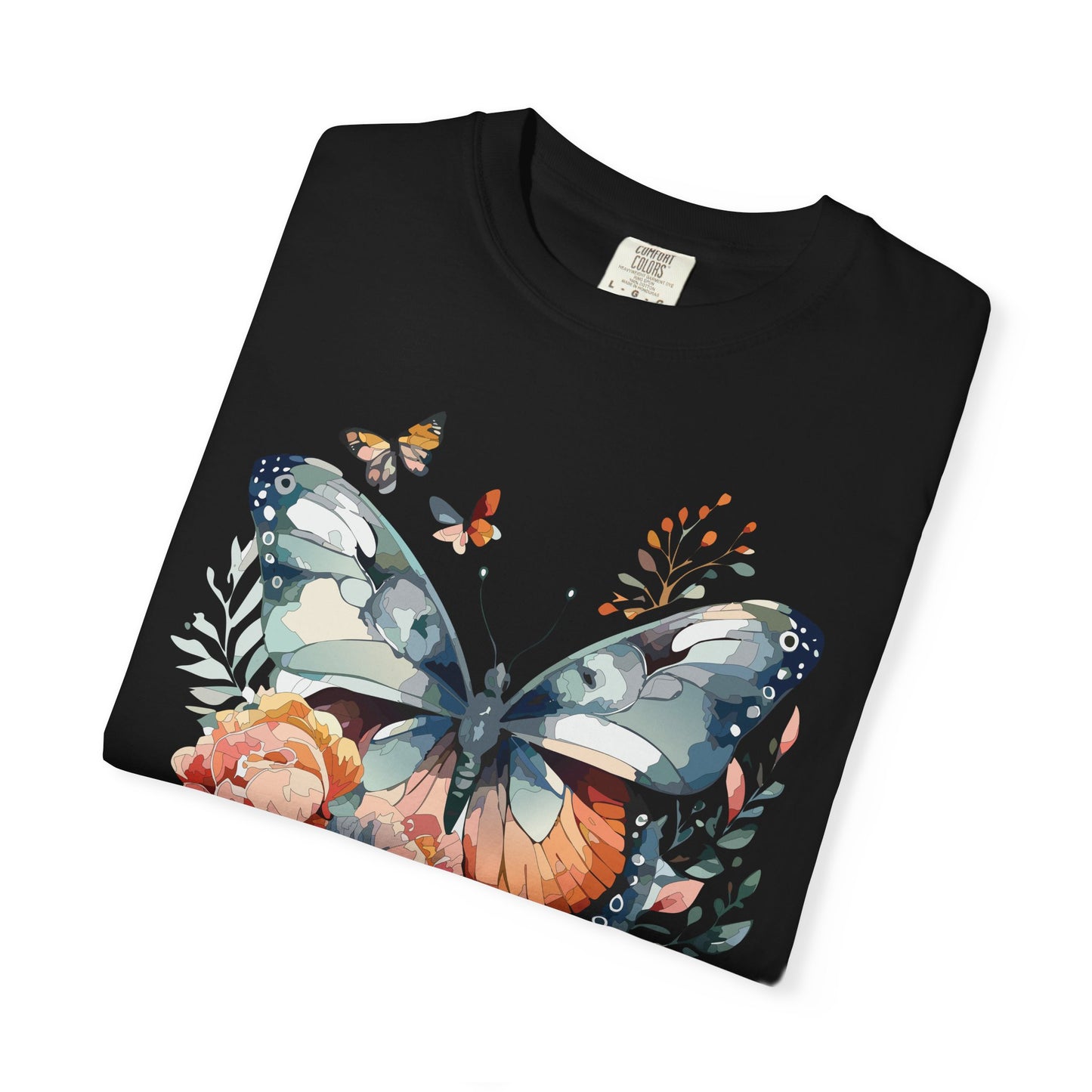 Butterfly Floral Print T-Shirt Botanical Design Unisex Heavy Cotton Tee b1
