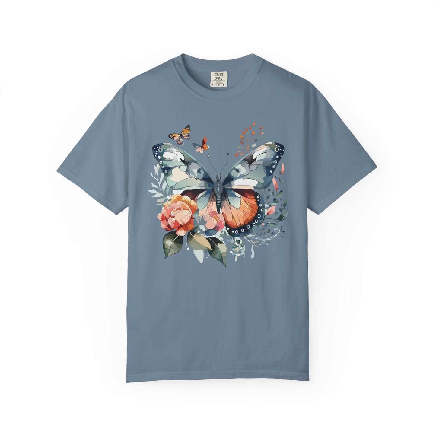 Butterfly Floral Print T-Shirt Botanical Design Unisex Heavy Cotton Tee b1