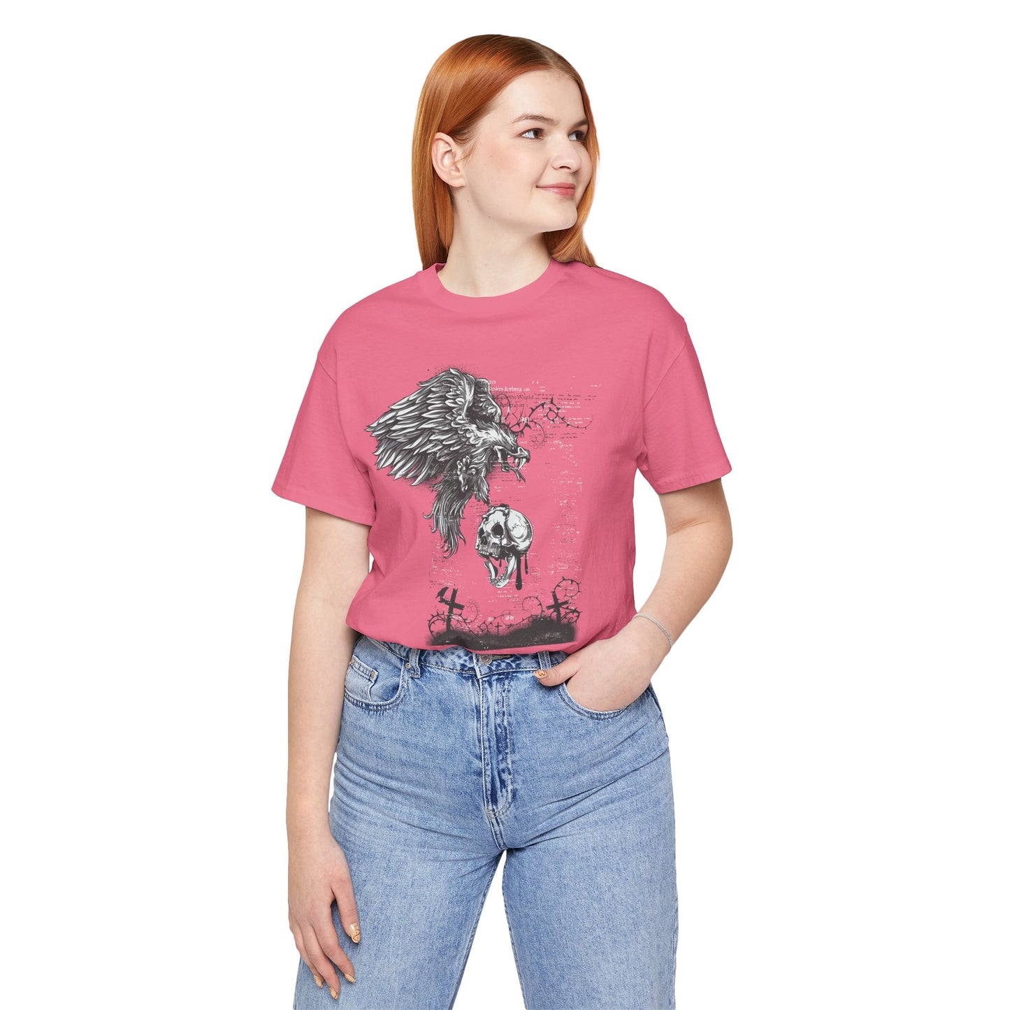 Raven and Skull Illustration Graphic Unisex Cotton T-Shirt r19