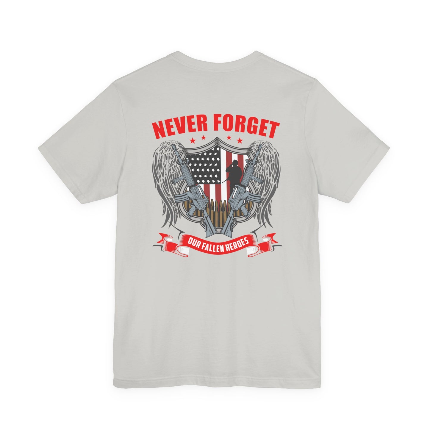 Never Forget Our Fallen Heroes T-Shirt American Flag Shield Eagles Unisex Cotton v39