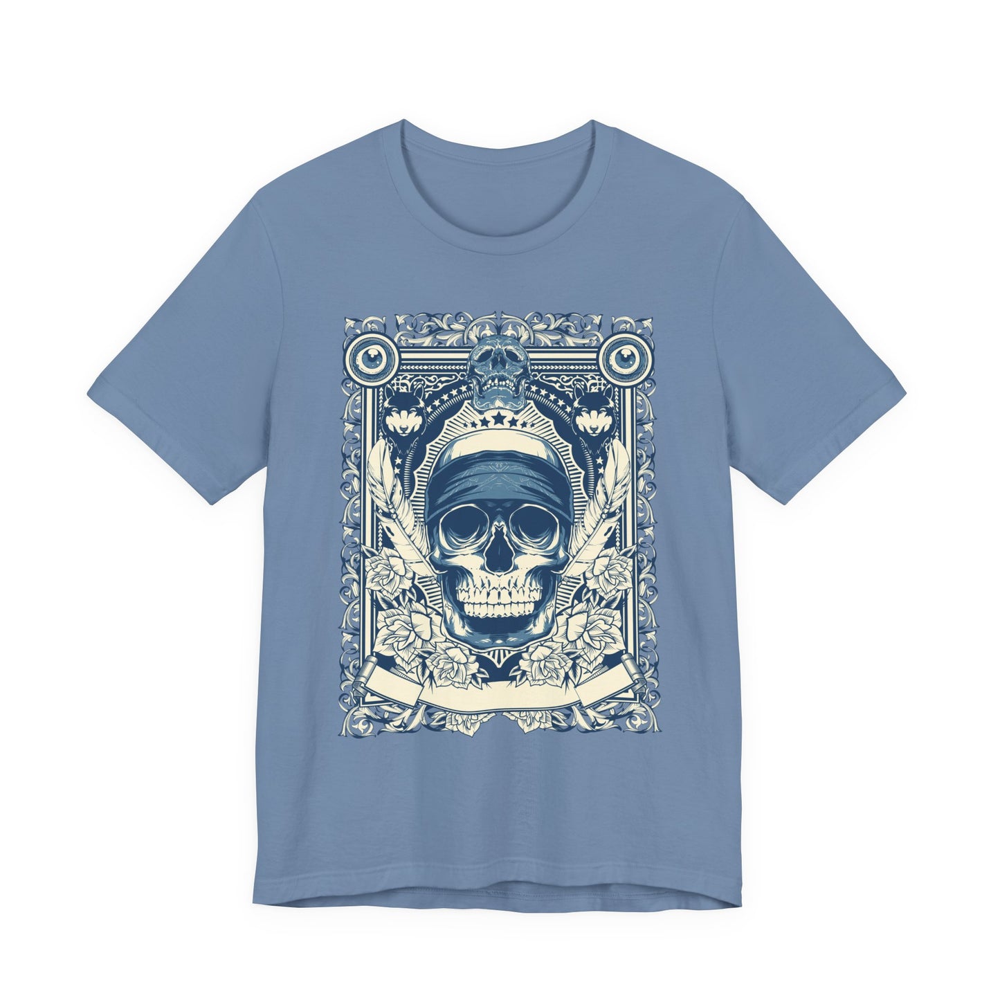 Skull Crown Graphic Tee Vintage Ornate Skull Illustration Rock Band T-Shirt