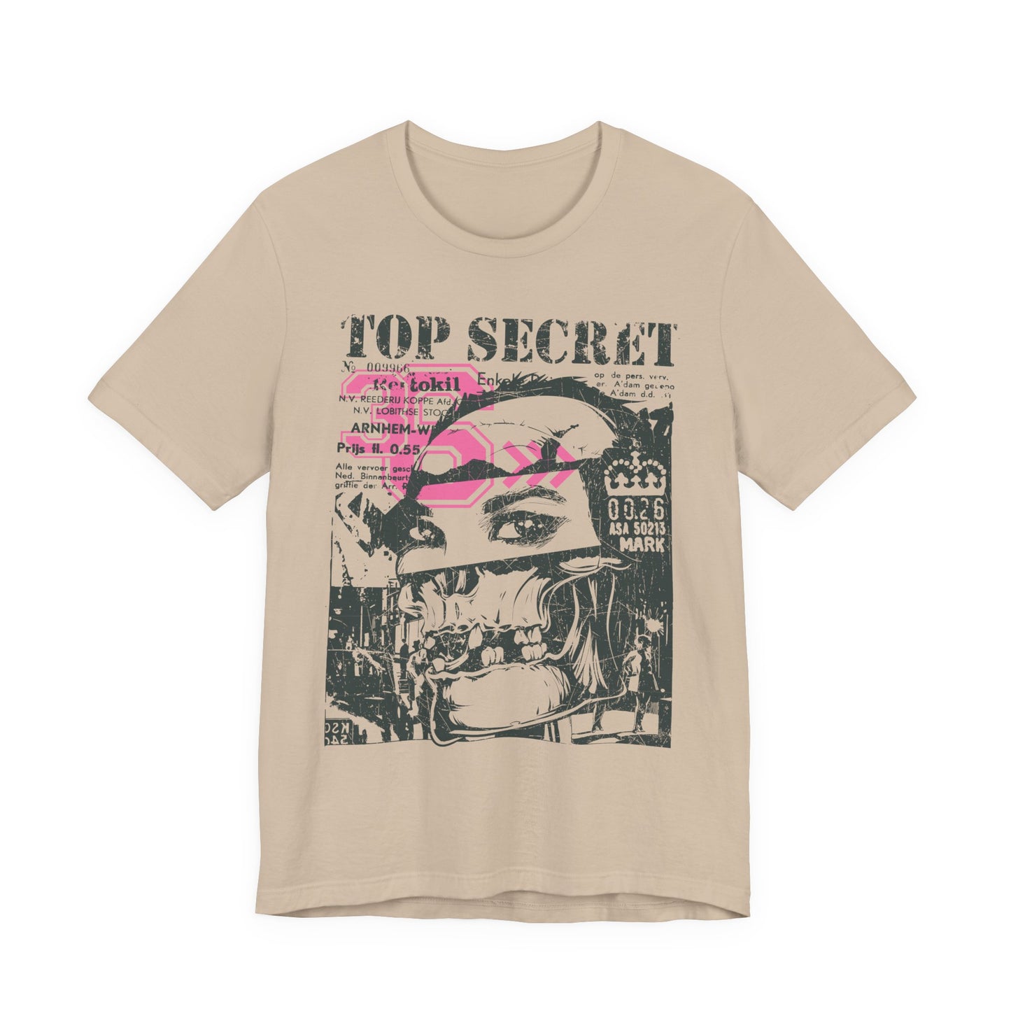 Top Secret Skull Face Tee Grunge Graphic T-Shirt Retro Collage A-6