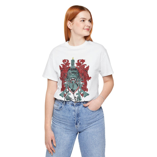 Gorilla Crest with Sword and Heart T-Shirt Heraldic Gothic Design Rock Band T-Shirt